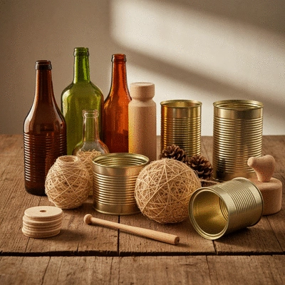 Various eco-friendly craft supplies for holiday decorations